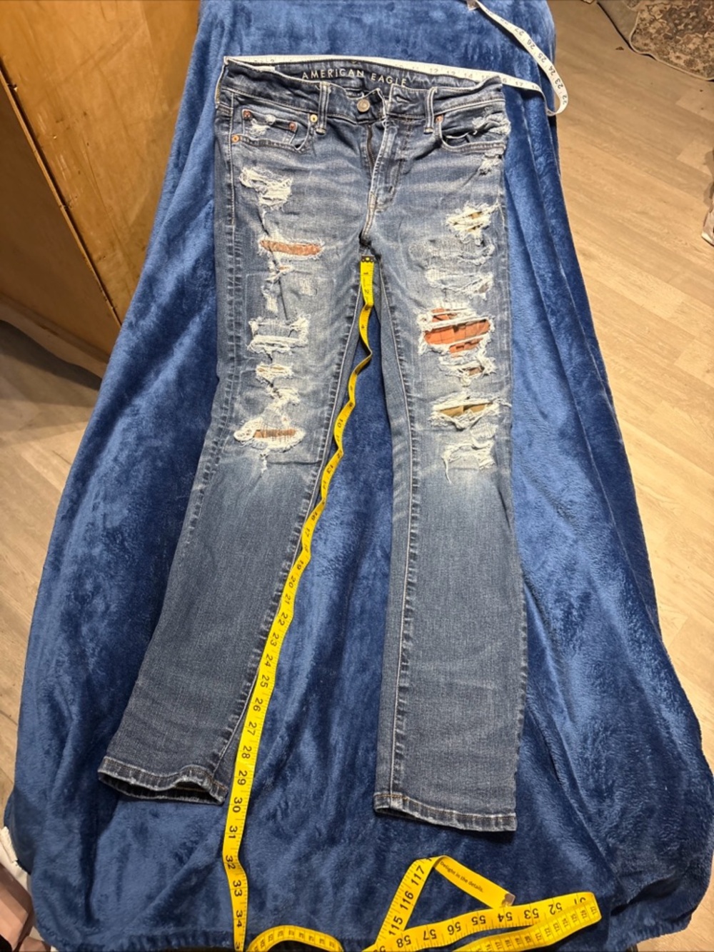 American Eagle Outfitters Ripped Light Blue Flare Jeans